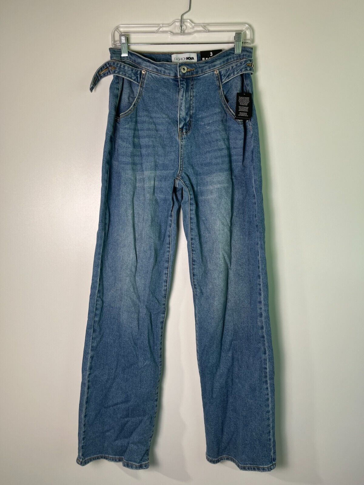 Fashion Nova Women's 3 Kimora Adjustable Waist Baggy Jeans Lightwash FN25036JL34