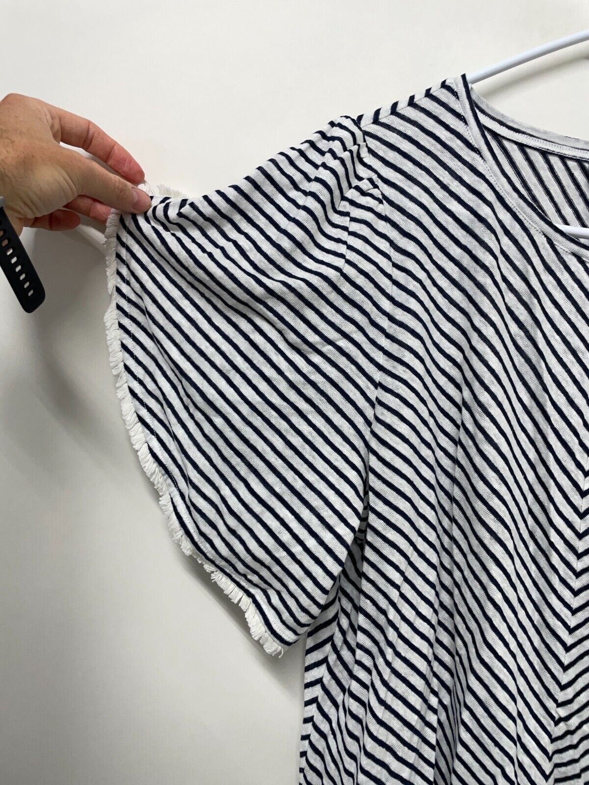 Chico's Womens 3 Striped Linen Flutter Sleeve Tee Top Classic Navy 570316055