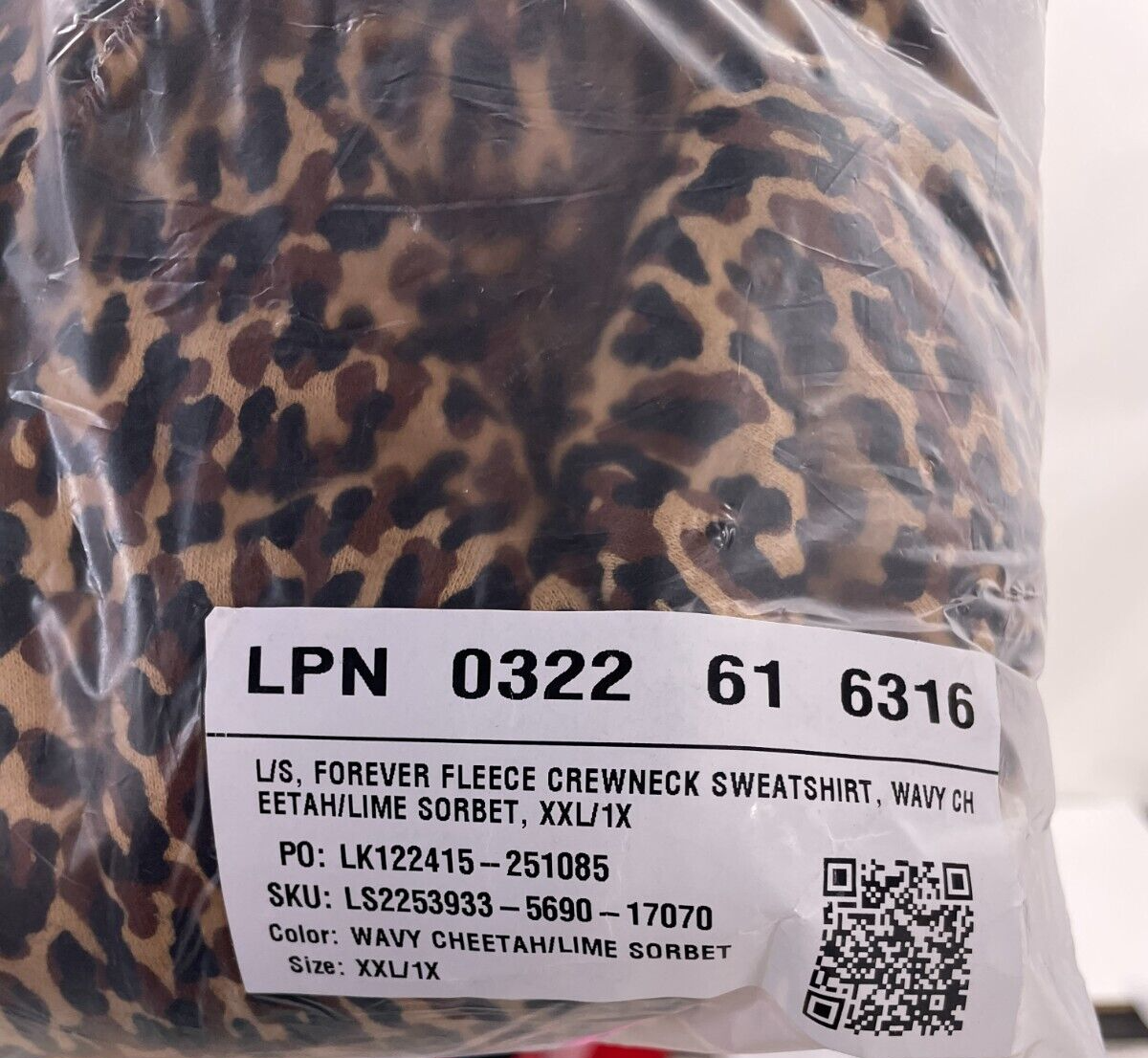 Fabletics Womens XXL/1X Forever Fleece Crewneck Sweatshirt Wavy Cheetah Pullover