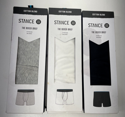 Lof of 3 Stance Mens L Standard 6" Boxer Brief White Gray Black Cotton Blend