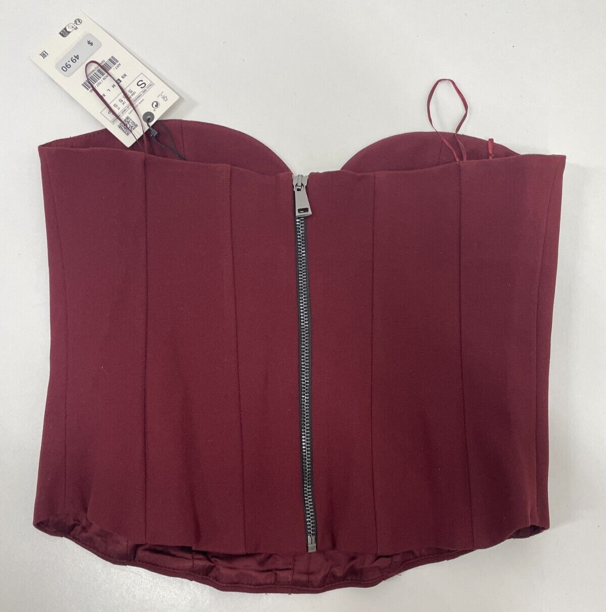 Zara Women's S Sweetheart Neck Bustier Top Wine Strapless Back Zip 2439/707 NWT