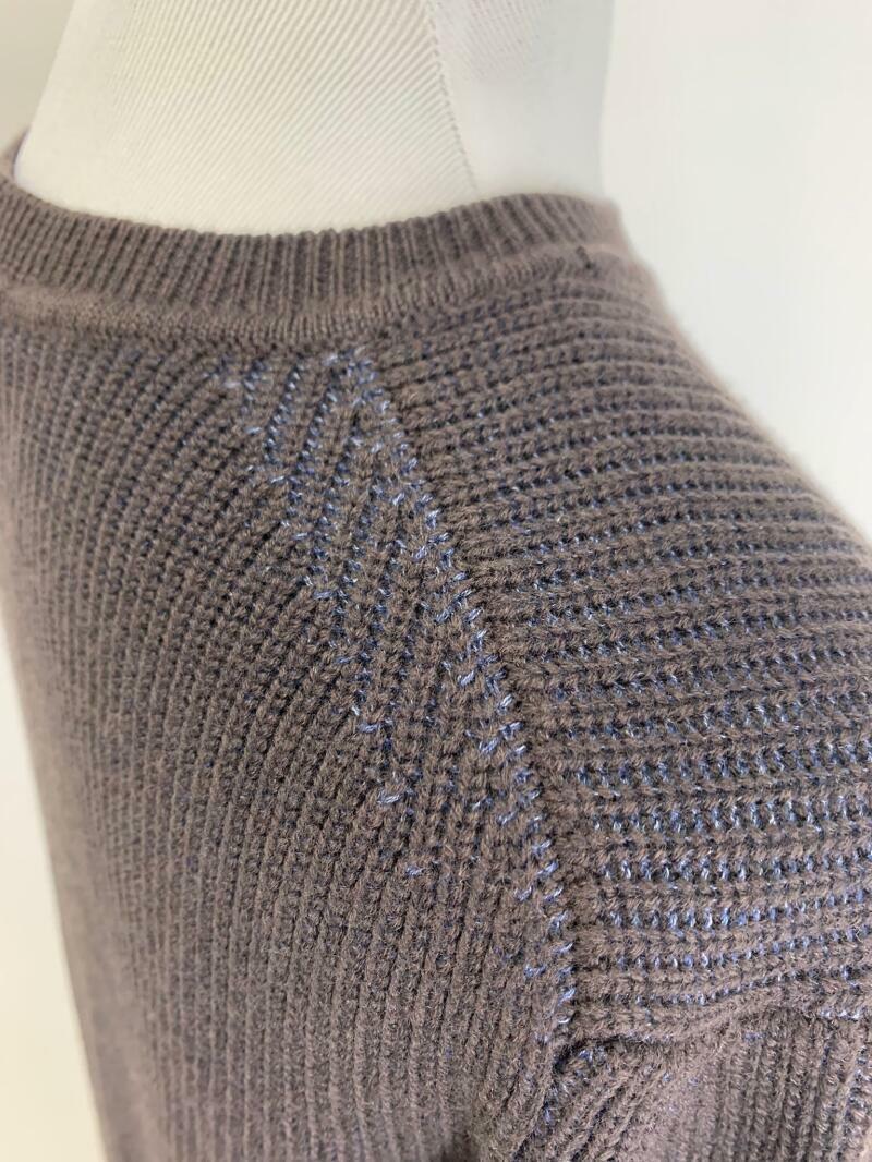 Canali Mens 56 Brown Navy Ribbed Merino Wool and Cotton Crewneck Sweater Italy