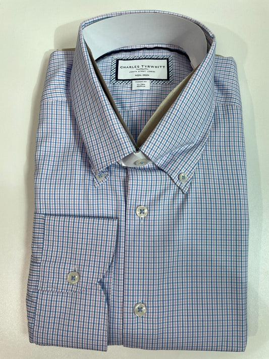 Charles Tyrwhitt Mens 17/36 Oxford Gingham Check Dress Shirt Classic Fit Violet