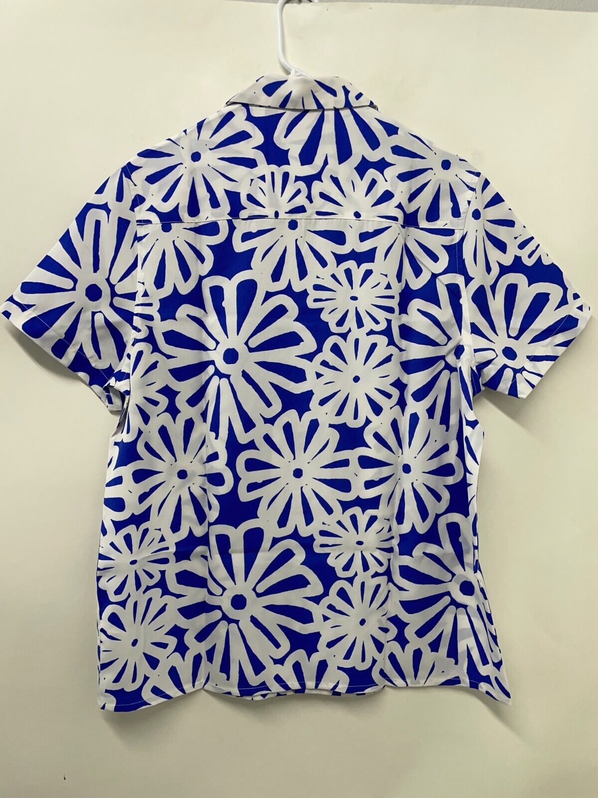 ASOS Men's M Relaxed Revere Shirt Blue Daisy Print Short Sleeve Button-Up NWT
