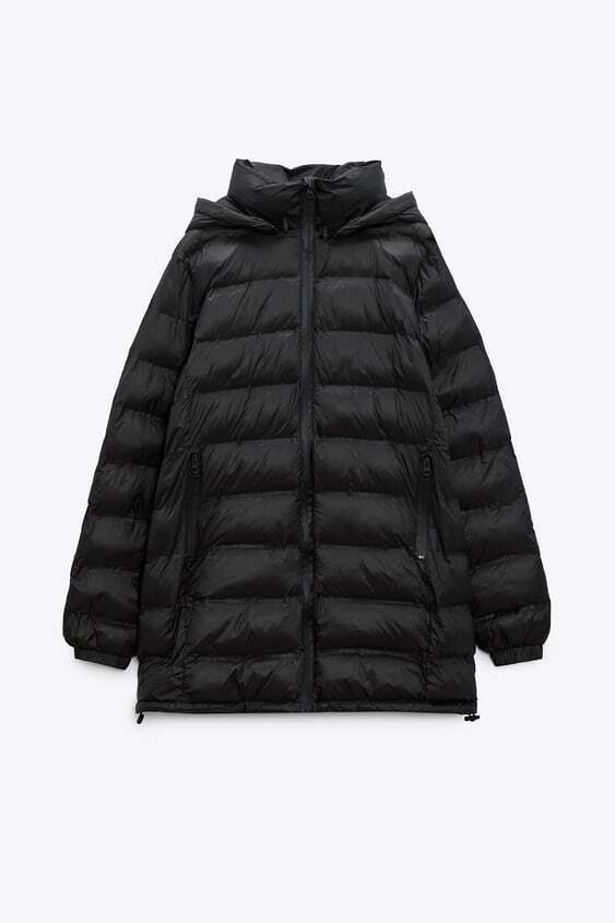 Zara Womens Packable Quilted Coat Long Jacket Puffer Zip Up Black 4341/705/800