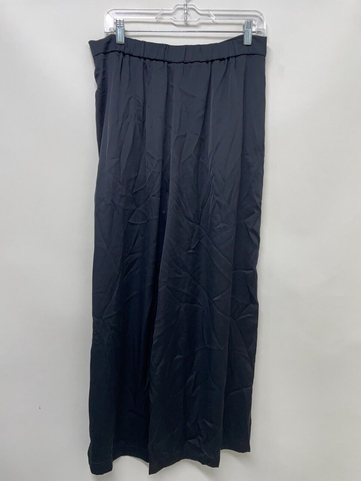 Anthropologie Women 12 High Rise Wide Leg Pants Black/Noir Pleated Cropped Satin