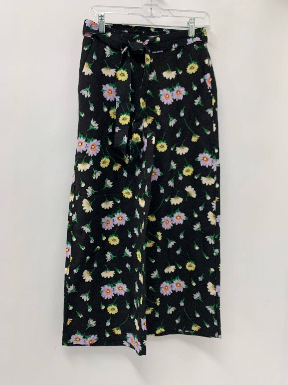 LOFT Womens XS Florence Tie Waist Fluid Wide Leg Crop Pants Garden Black