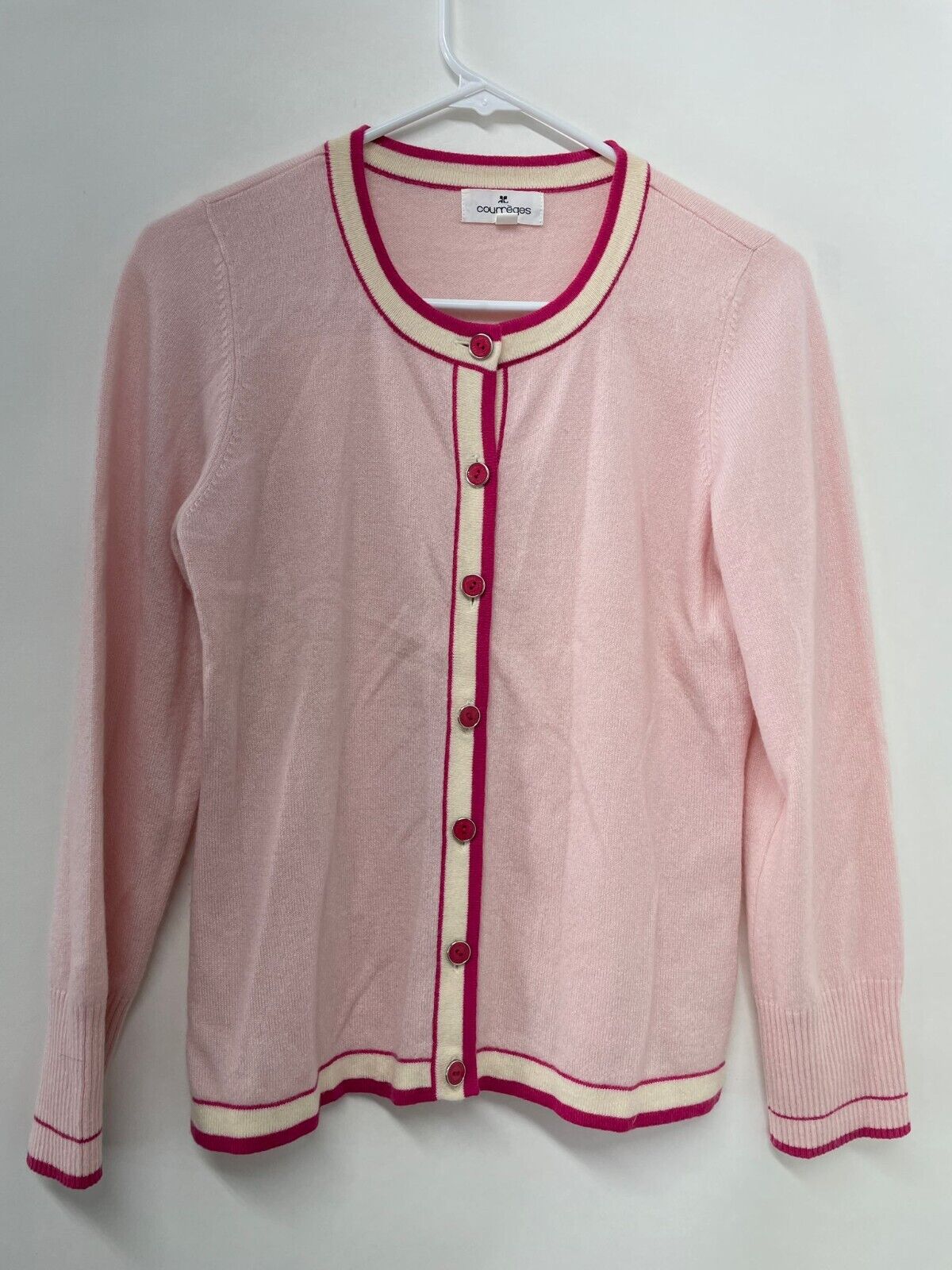 Courreges Womens 40 Lot of 2 Pink Cashmere Sweater Short Sleeve & Cardigan