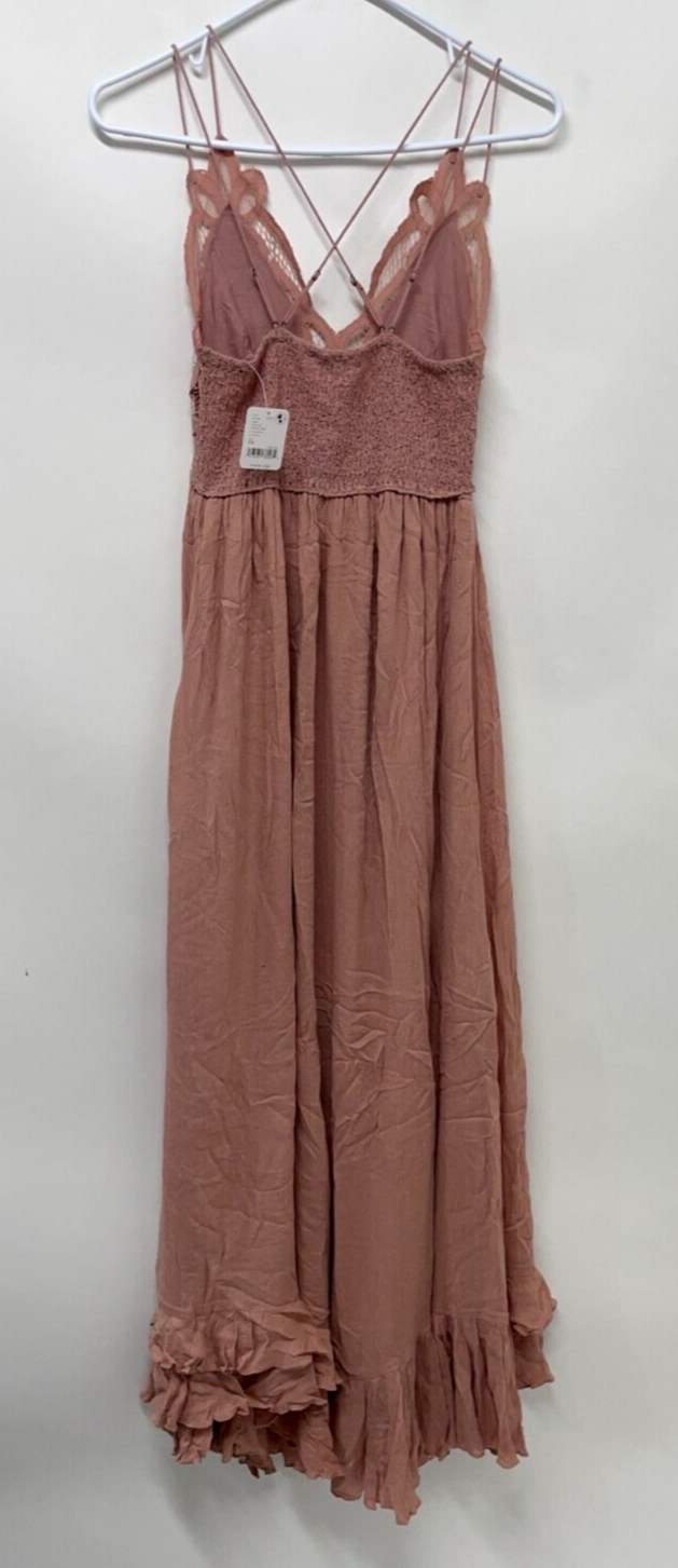 Free People FP One Women's XS Adella Maxi Slip Dress Rose Boho Crochet 52295441