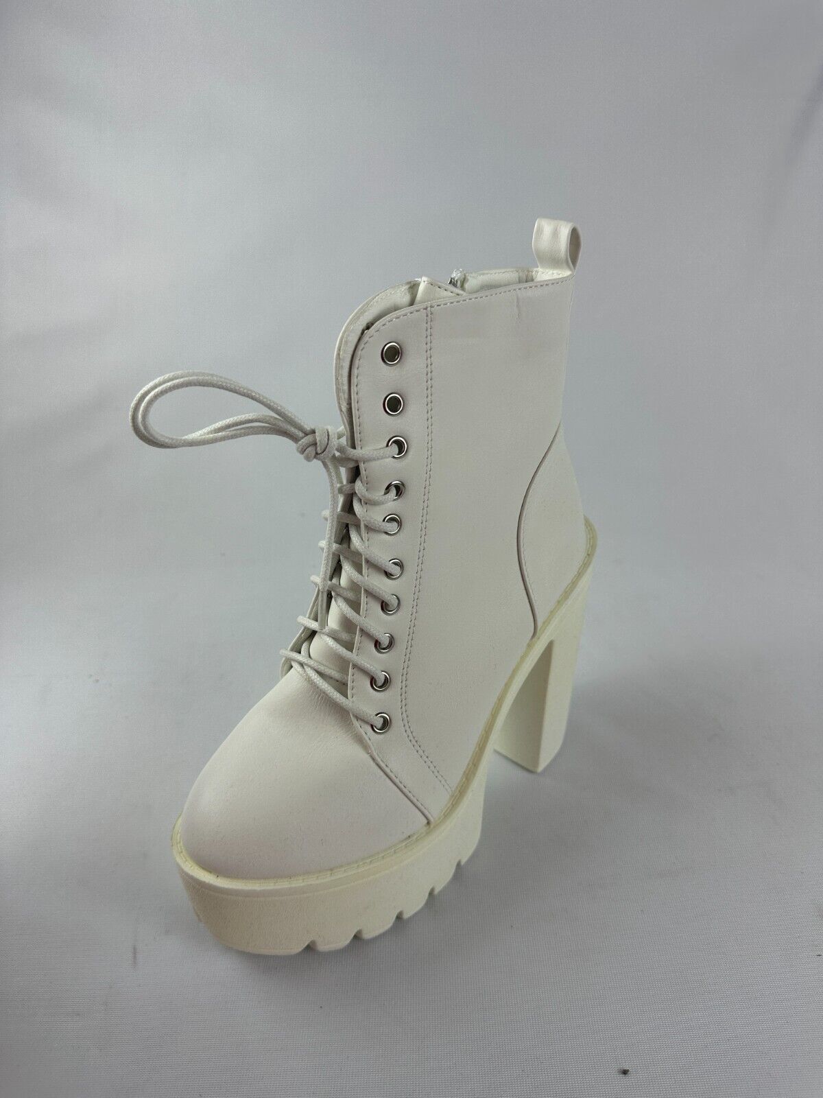 Womens Size 38 White Leather Platform Chunky High Heeled Boots Cosplay Costume