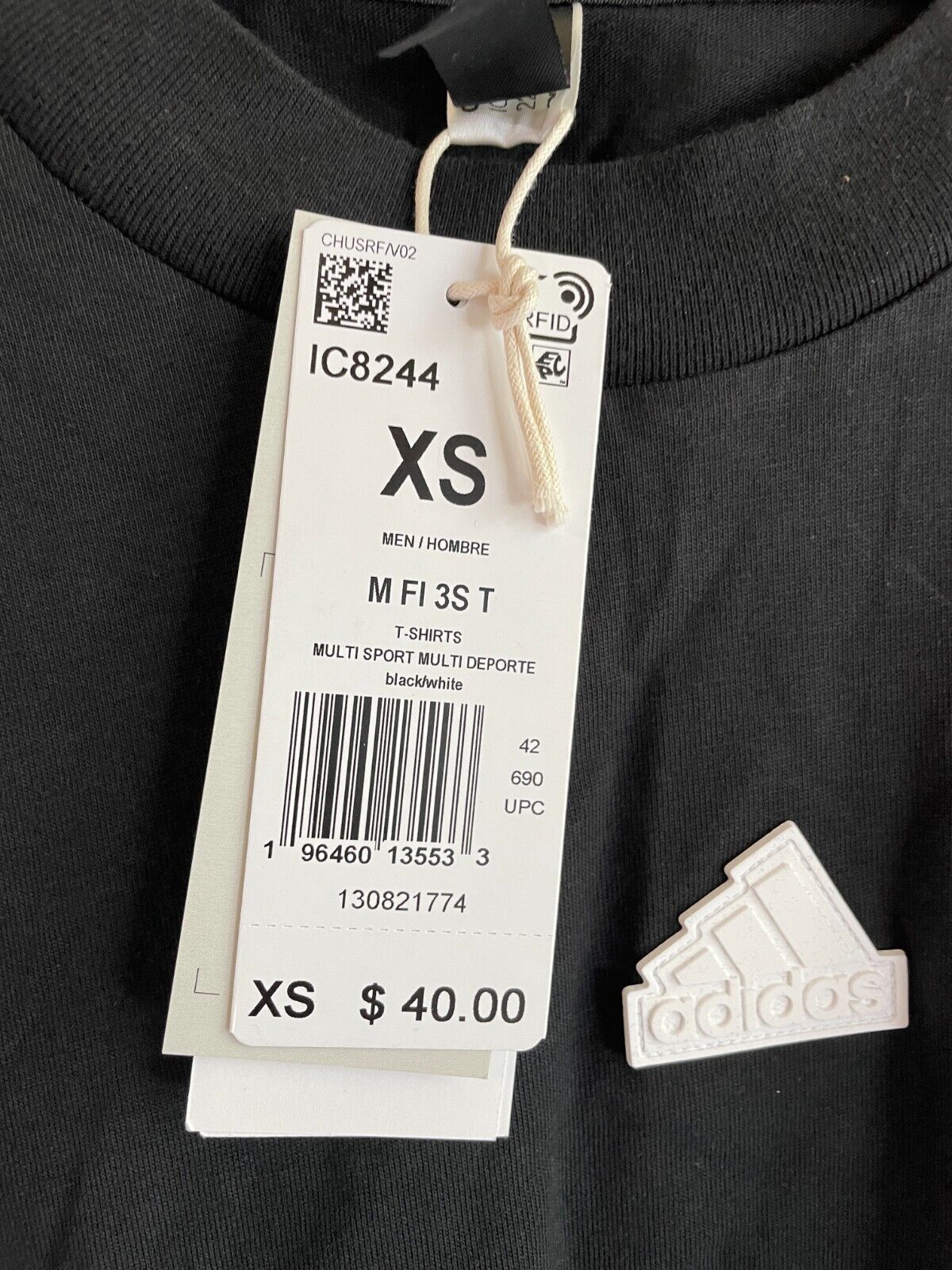 Adidas Mens XS Future Icon 3-Stripes T-Shirt Black Crew Neck Short Sleeve IC8244