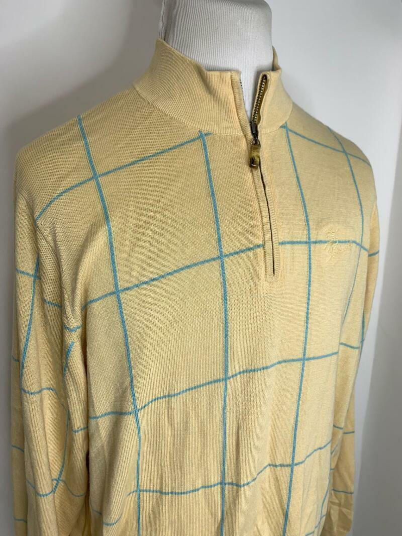 Peter Millar Men XL Yellow Silk Cashmere Southern Hills Golf Quarter Zip Sweater