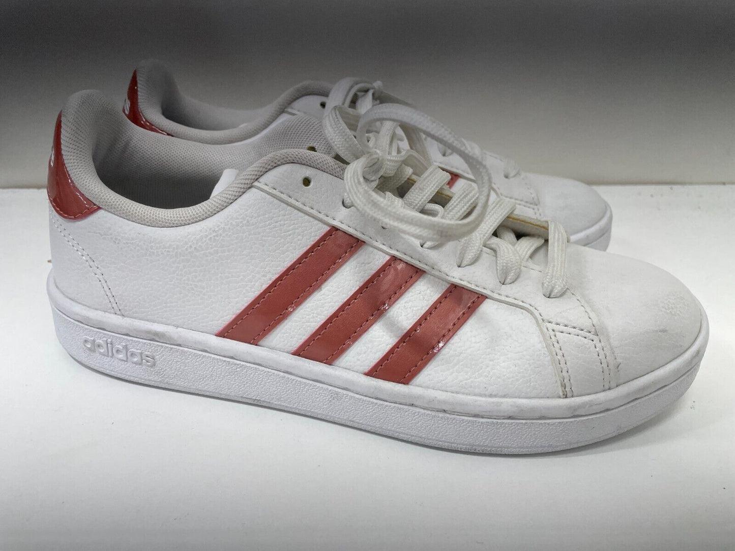 adidas Women's 6.5 Grand Court Shoe Raw Pink White Vegan Leather Sneaker EE8178