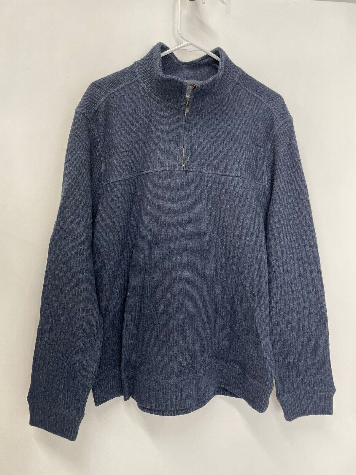 Toad & Co Mens L Breithorn 1/4 Zip Sweater Pullover Big Sky Navy Wool Blend