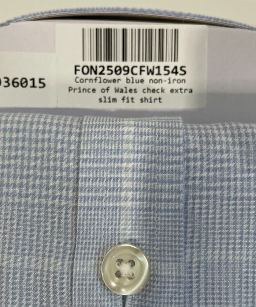 Charles Tyrwhitt Mens 15/34 ESF Prince of Wales Check Dress Shirt Conflower Blue