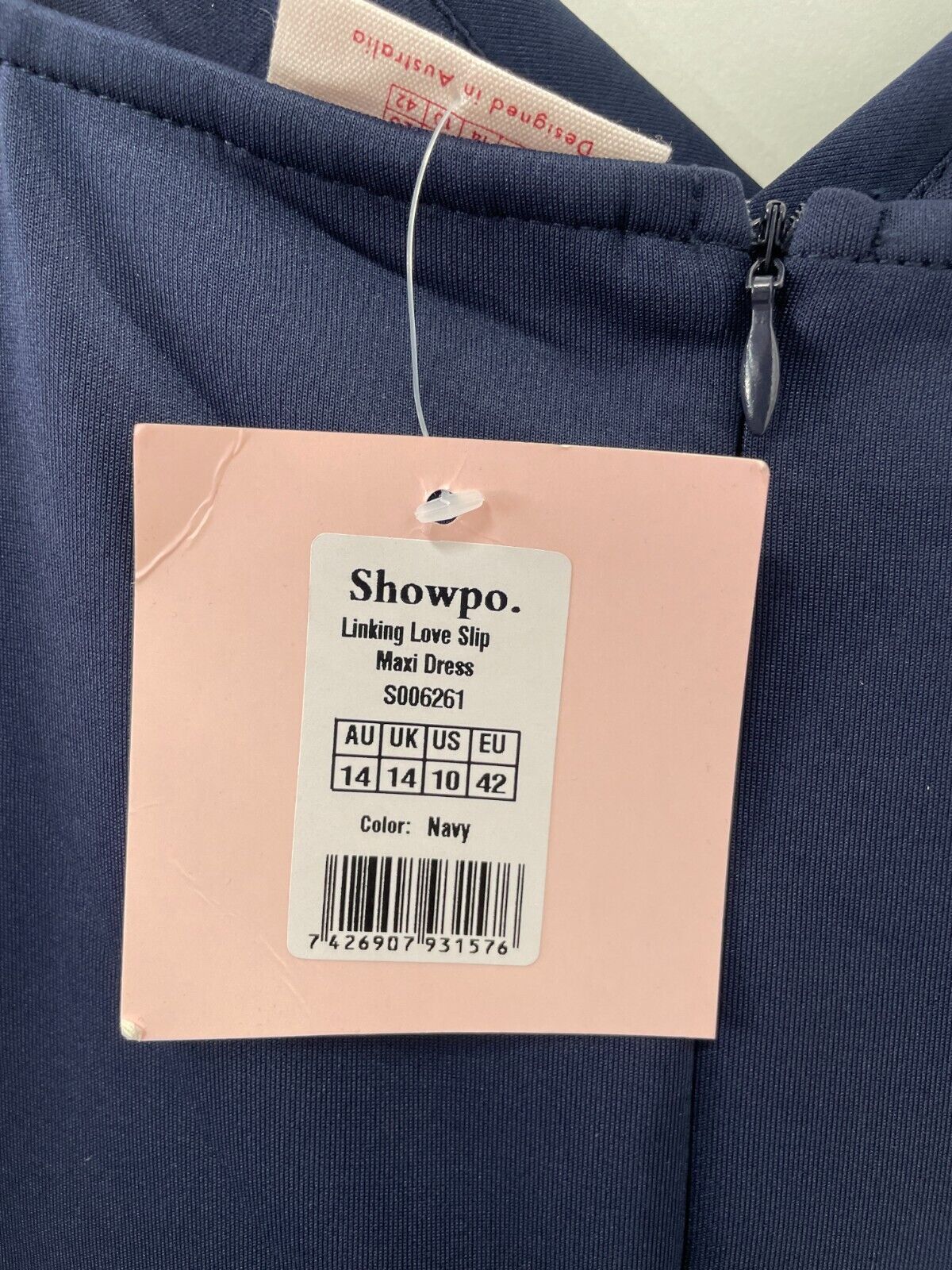Showpo Womens 10 Linking Love Slip Maxi Dress Navy Pleated Back Zip Thigh Split