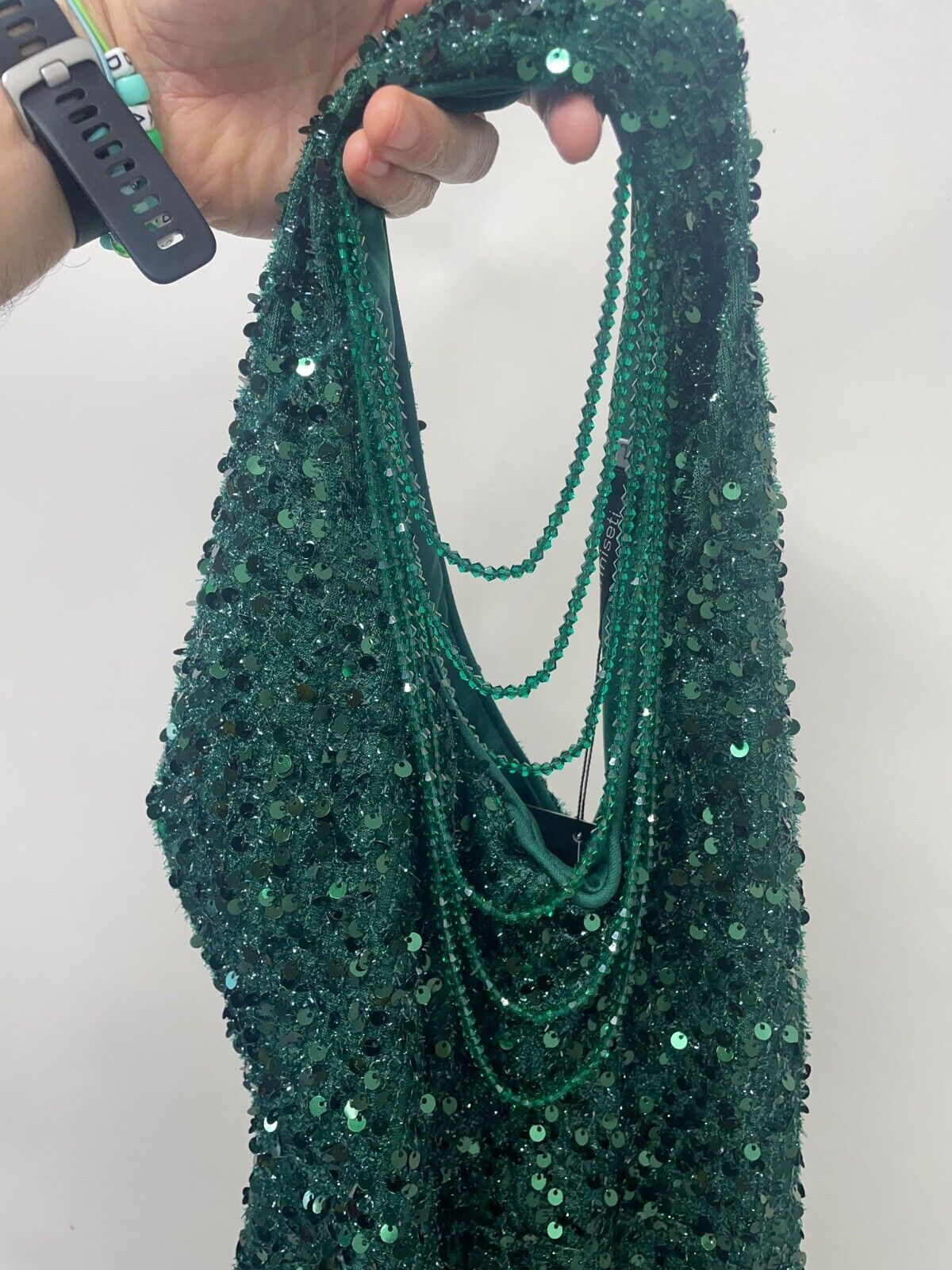 Giffniseti Womens 2XL Slit Green Sequin One Shoulder Dress Maxi Gown Holiday