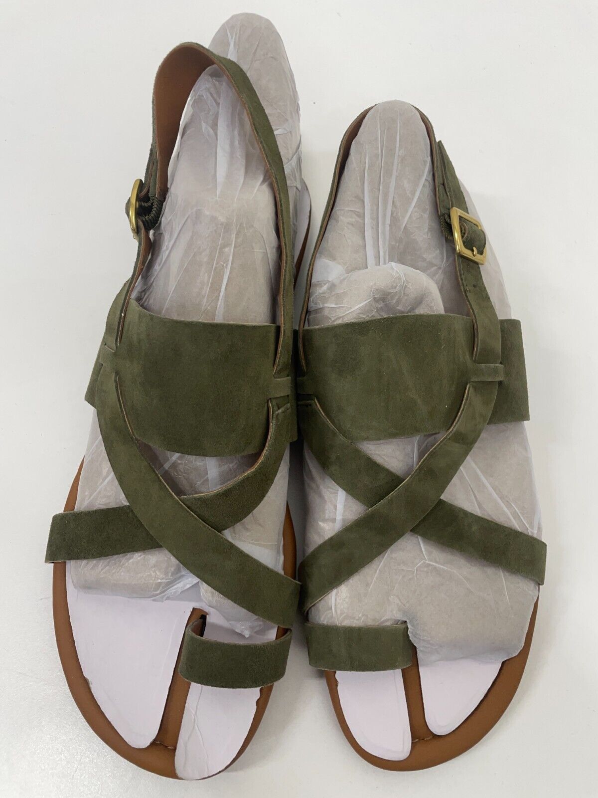Franco Sarto Womens 9.5 Gia Suede Strappy Sandals Olive Green Toe Loop 290370238