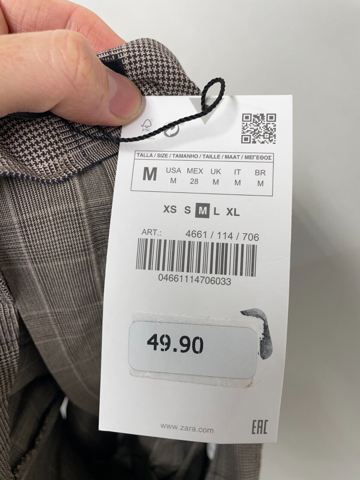 Zara Womens M Check Mini Skirt Beige Plaid High Waist Pleated Side Zip 4661/114