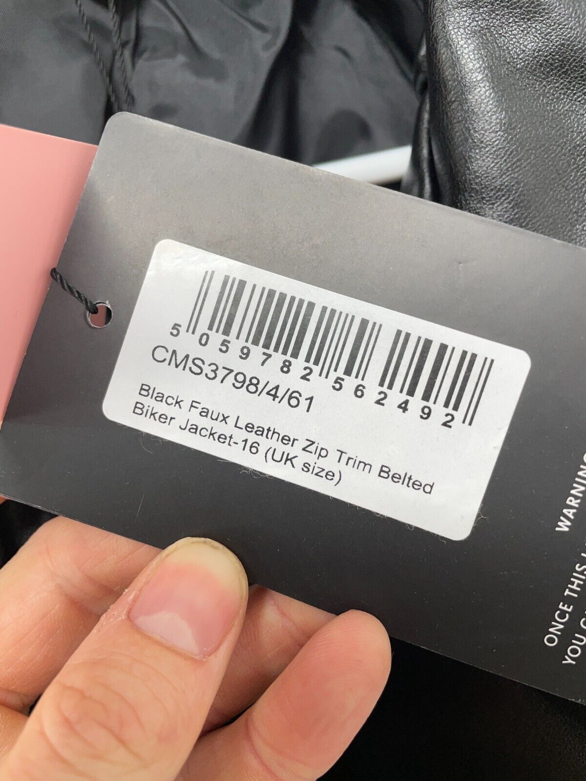 PRETTYLITTLETHING Women's 12 Faux Leather Zip Trim Belted Biker Jacket Black NWT