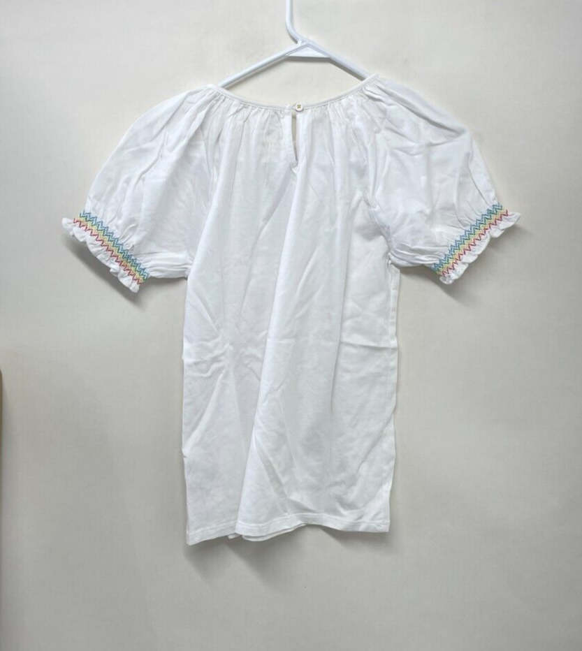 Boden Girls 13/14Y Smocked Raglan T-Shirt White Round Neck Keyhole Back G3218