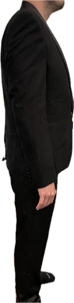 Baggi Mens 44R Black Shawl Collar Velvet 3 Piece Suit Sparkle Satin Sal Yaka