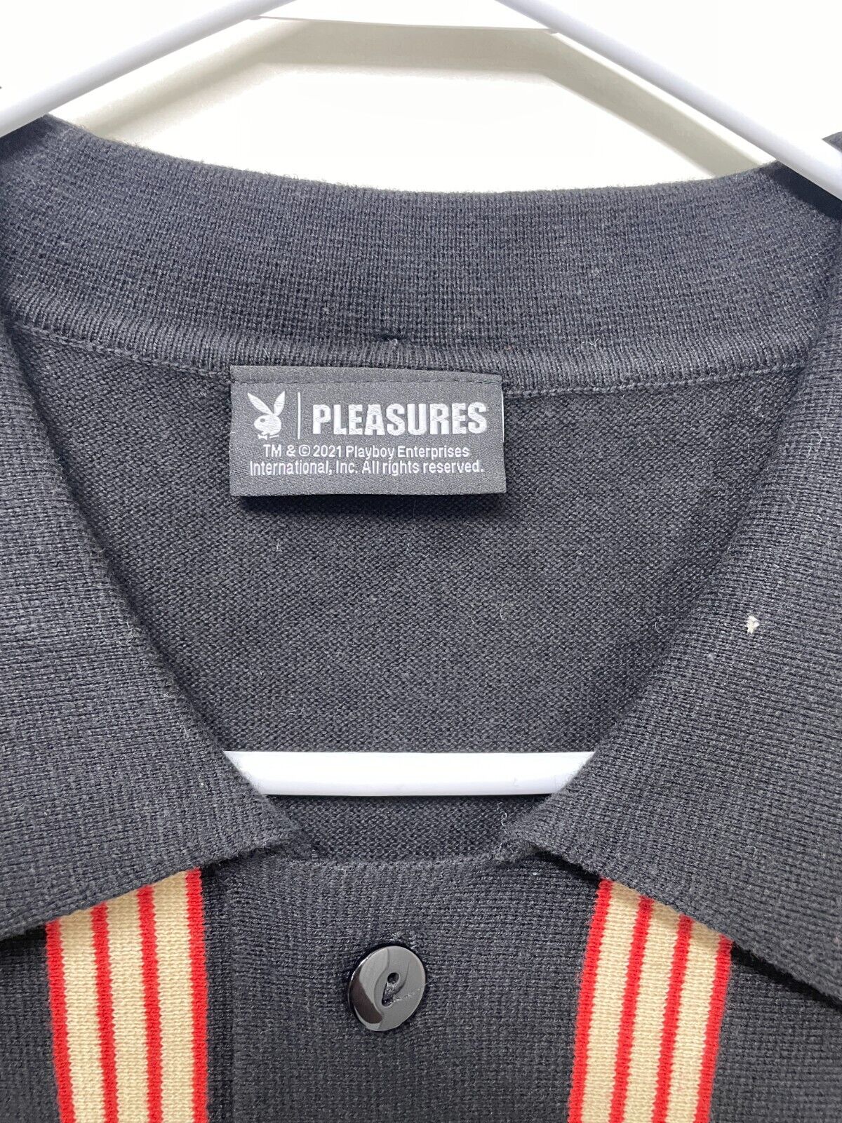 PLEASURES x Playboy Men's L Club Cardigan Black Stripe Button-Up Sweater NWT