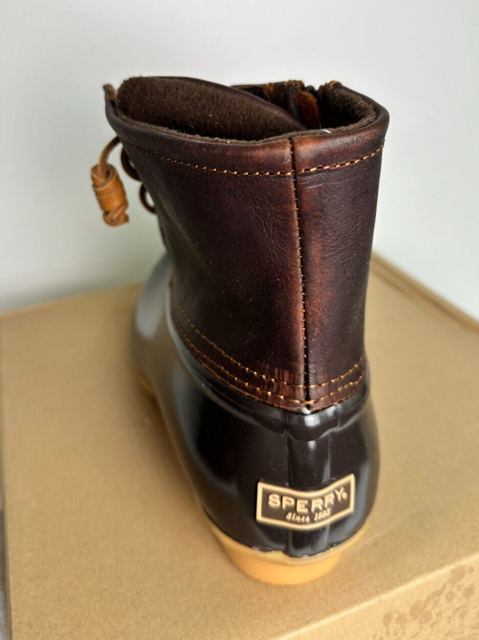 Sperry Women's 7M Saltwater Duck Boots Rubber Leather Tan Dark Brown STS91176