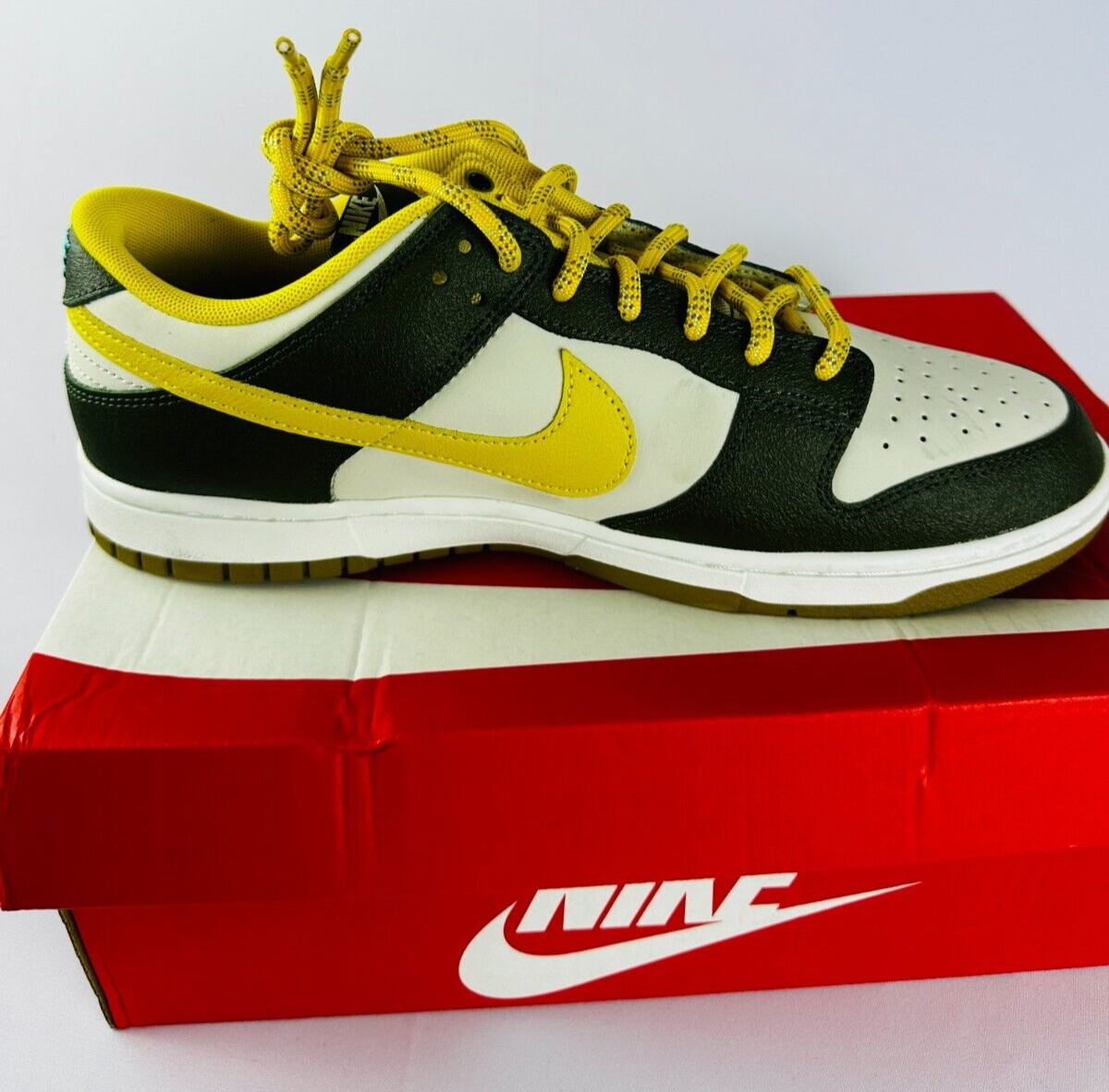 Nike Men's 11.5 Dunk Low Retro Premium Cargo Khaki Vivid Sulfur Shoes FV3629 371