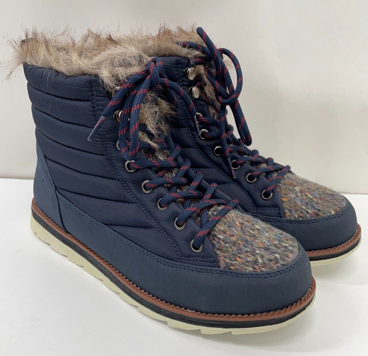 MUK LUKS Womens 9m Cold Weather Furry Booties Navy Blue 1000059
