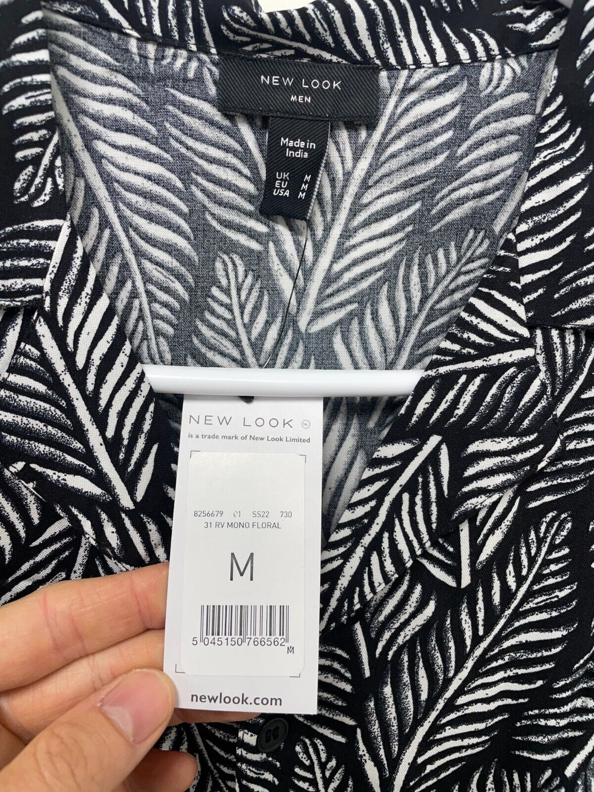 New Look Mens M Tropical Revere Short Sleeve Shirt Black Button Up 825667901