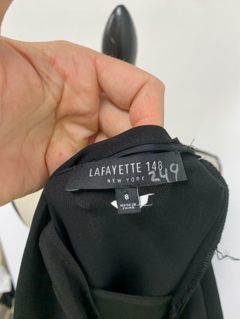 Lafayette 148 Womens 8 Shawl Overlay Faux Wrap Tie Waist Silk Black Dress