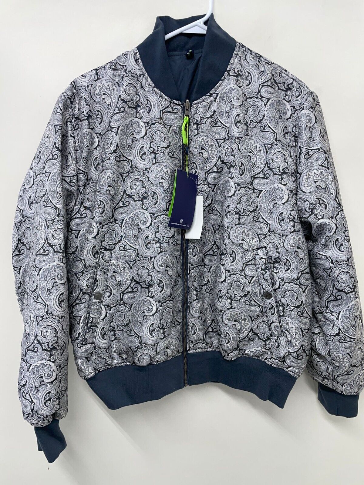 Society of Threads Mens L Reversible Jacket Paisley Gray Bomber Zip Up