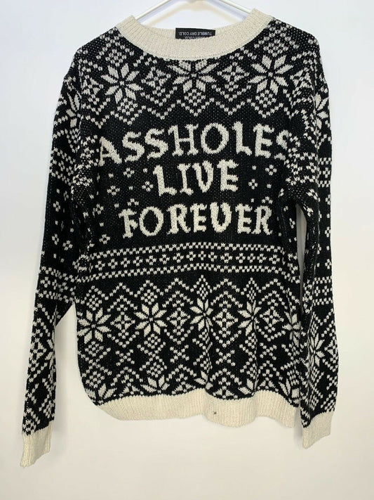 A**holes Live Forever Linda Finegold Mens M Fair Isle Holiday Sweater Christmas