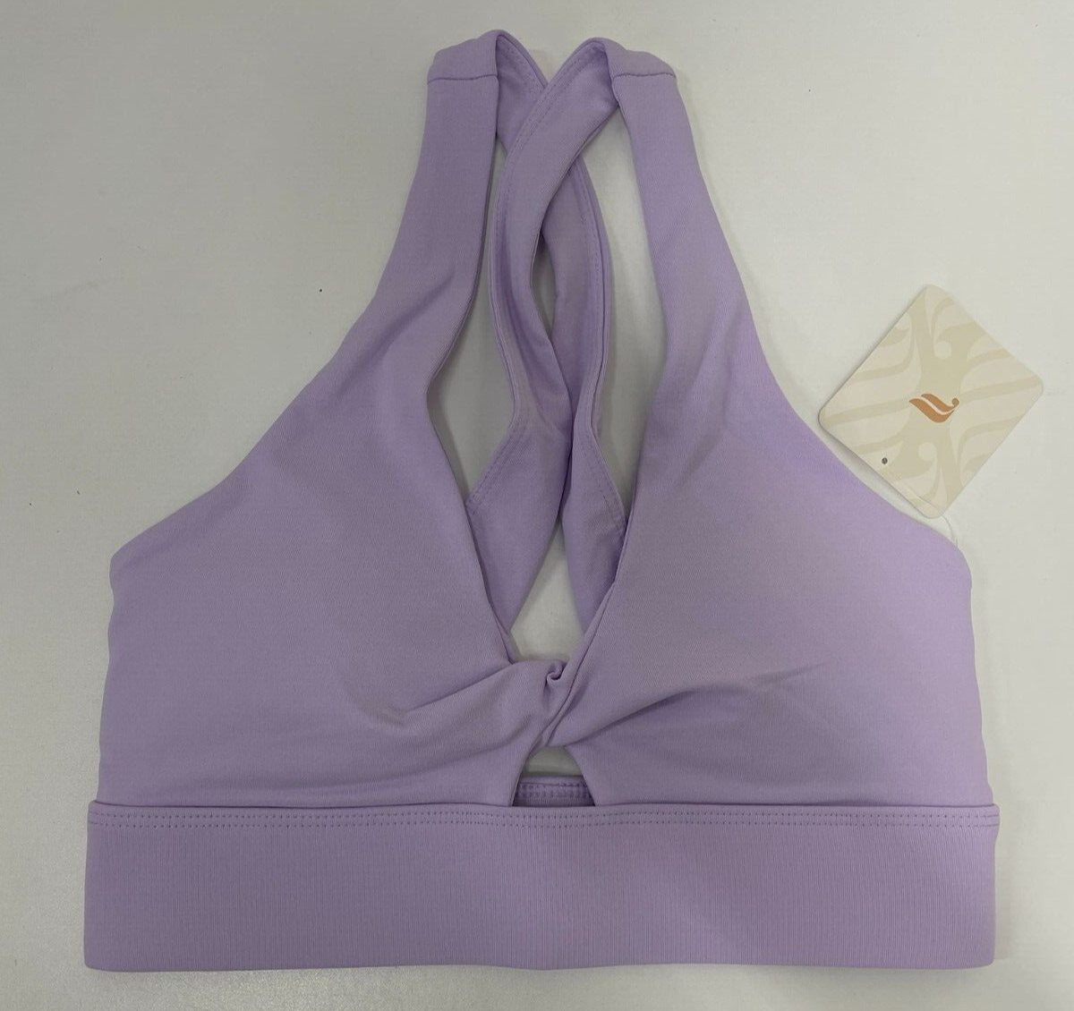 Fabletics Womens XXS Oasis Twist Sports Bra Hazy Iris Purple Crisscross Strap