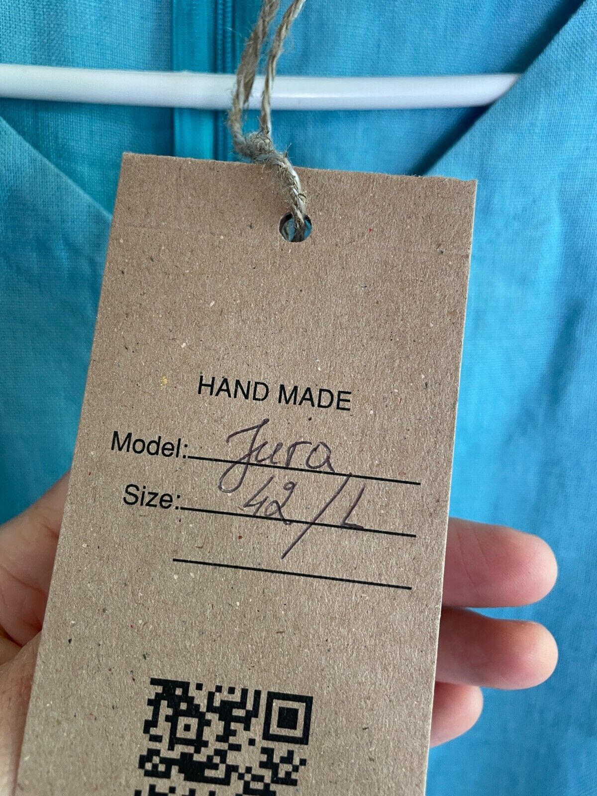 Baltic Linen Women's 42/L Jura Natural Summer Dress Teal Short Sleeve Pockets