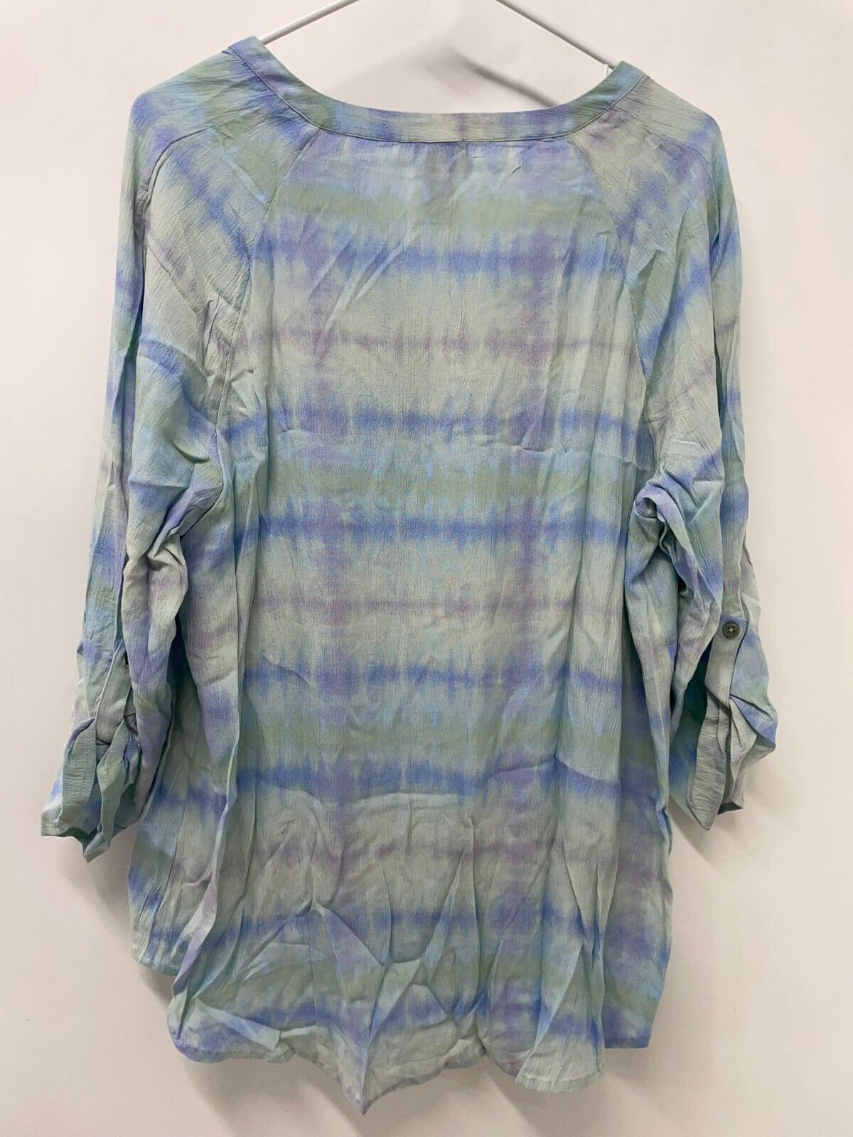 Chicos Womens 2 Multi Tie Dye Crinkle Popover Top Zen Green