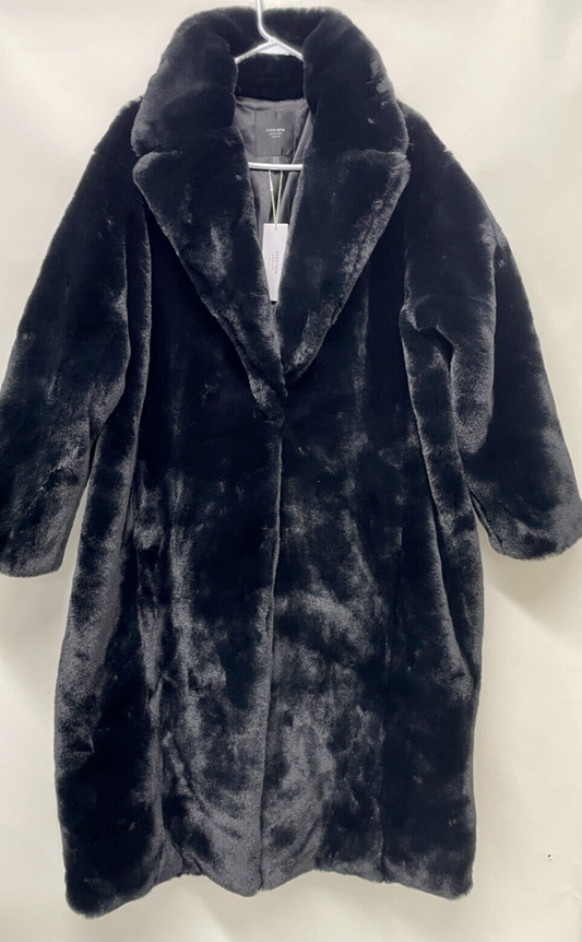 Forever New Women's 14 Cayte Curvy Longline Faux Fur Coat Black Plush