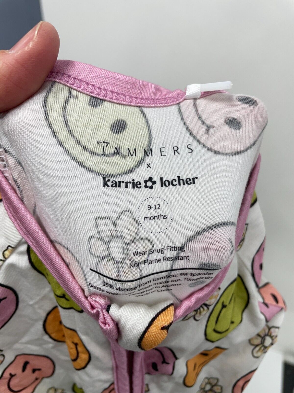 In My Jammers Karrie Locher Baby Girls 9-12M Purple Smiley Face Zipper Romper PJ