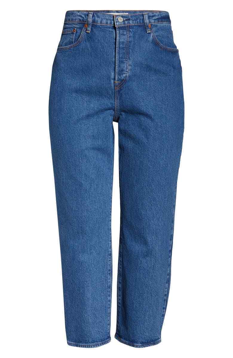 Levis Women 22W Ribcage Ankle Straight Leg Jeans Jive Beats Blue Denim High Rise