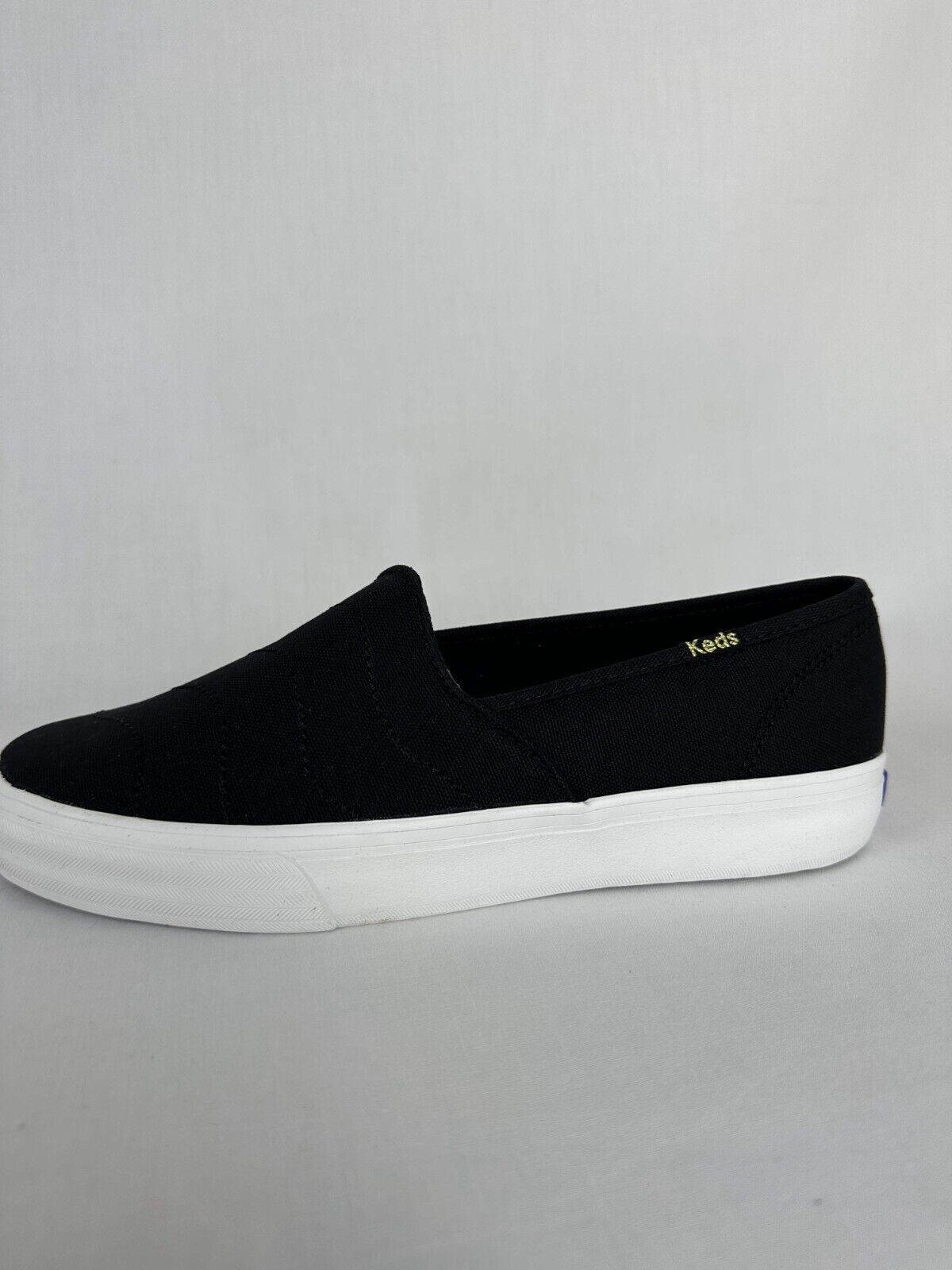 Keds Womens 7.5 Double Decker Wave Canvas Sneakers Black Slip On Low Top WF66526