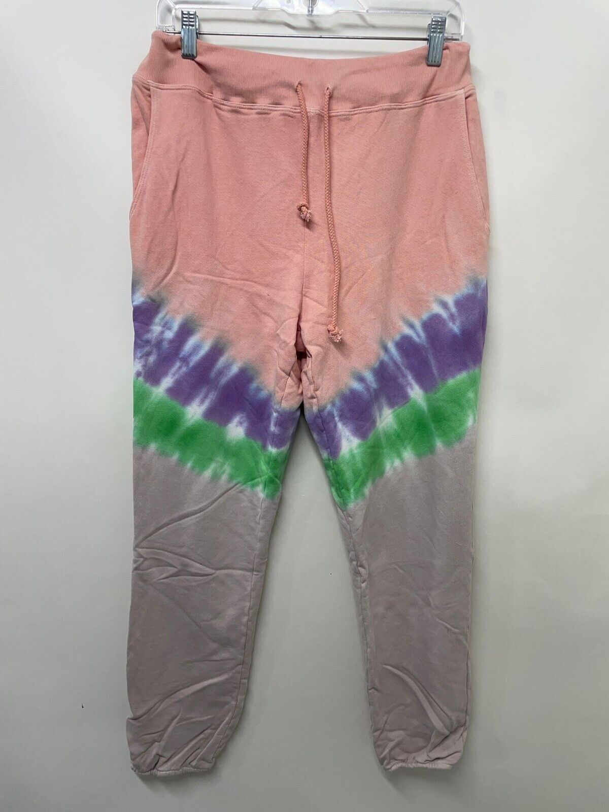 Daydreamer Women L Drawstring Cotton Tie Dye Sweatpants Jogger Pants Peach Combo
