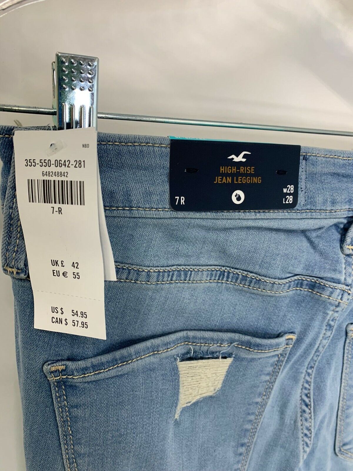 Hollister Womens 7R Light Wash High Rise Jean Legging Skinny Jeans Denim Ripped