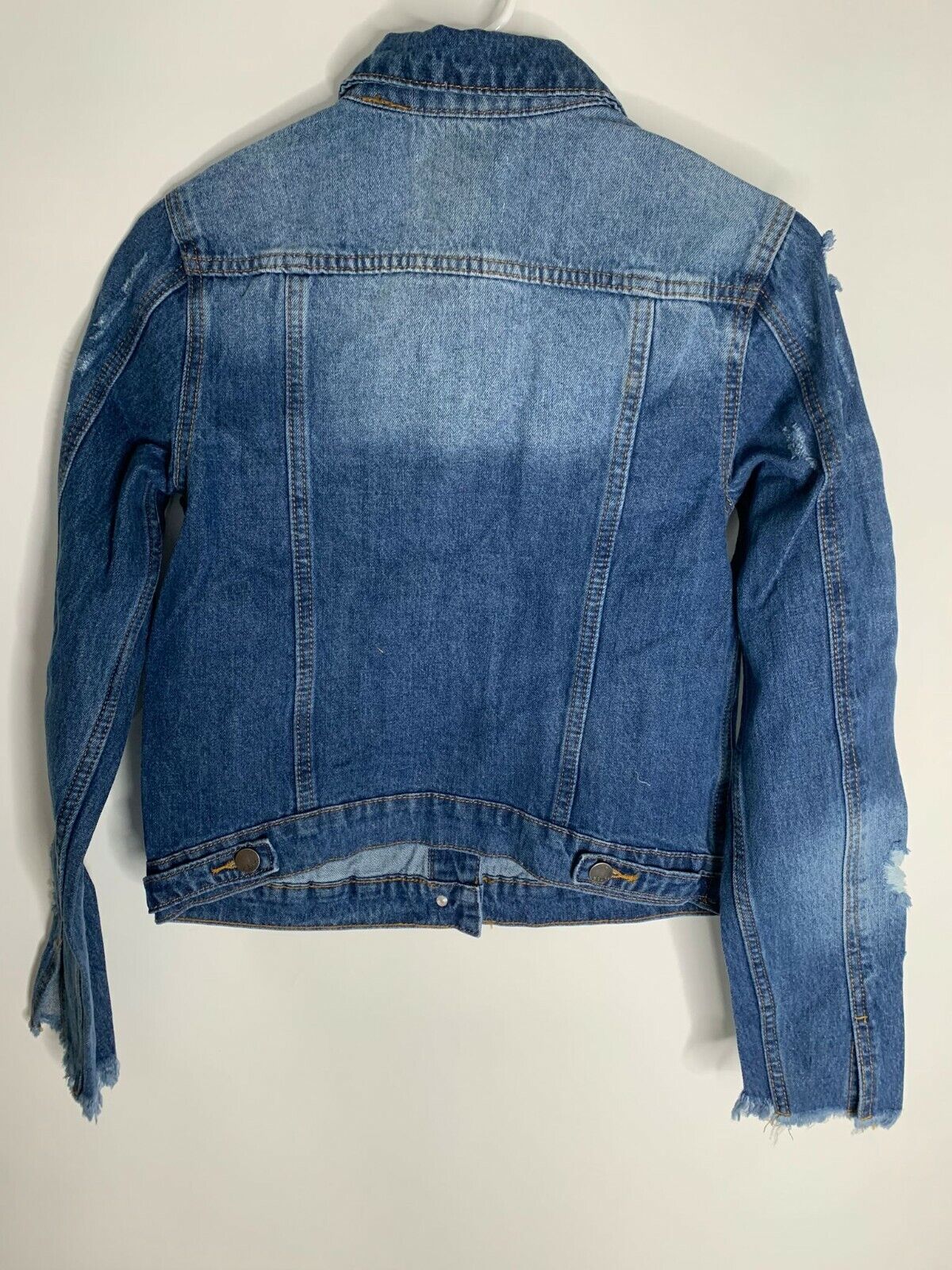 Nature Denim Womens S Distressed Ripped Denim Jean Trucker Jacket Fray Sleeve