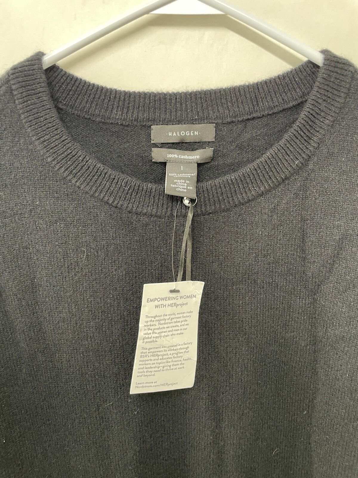 Halogen Women's L Cashmere Crewneck Sweater Black Pullover Lightweight Knit NWT