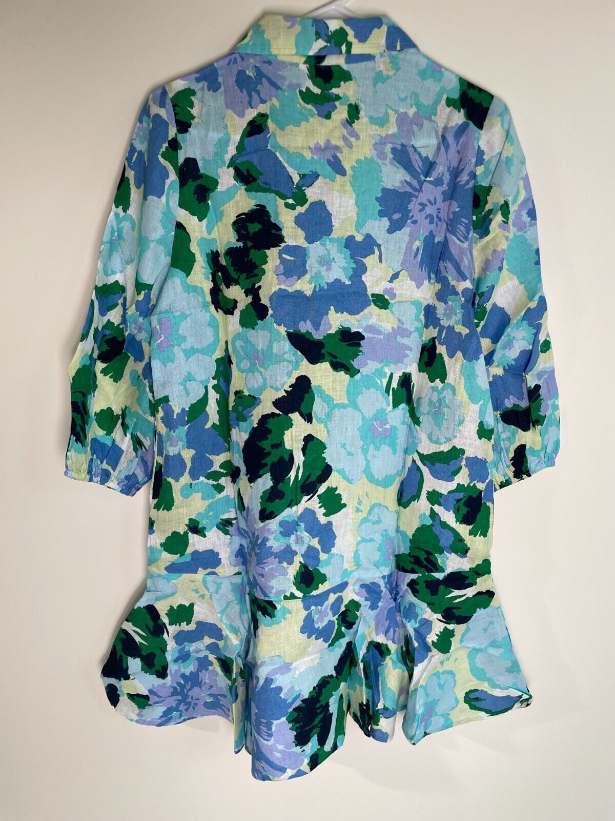 Charter Club Women's S Floral-Print Linen Flounce Hem Mini Dress Light Pool Blue