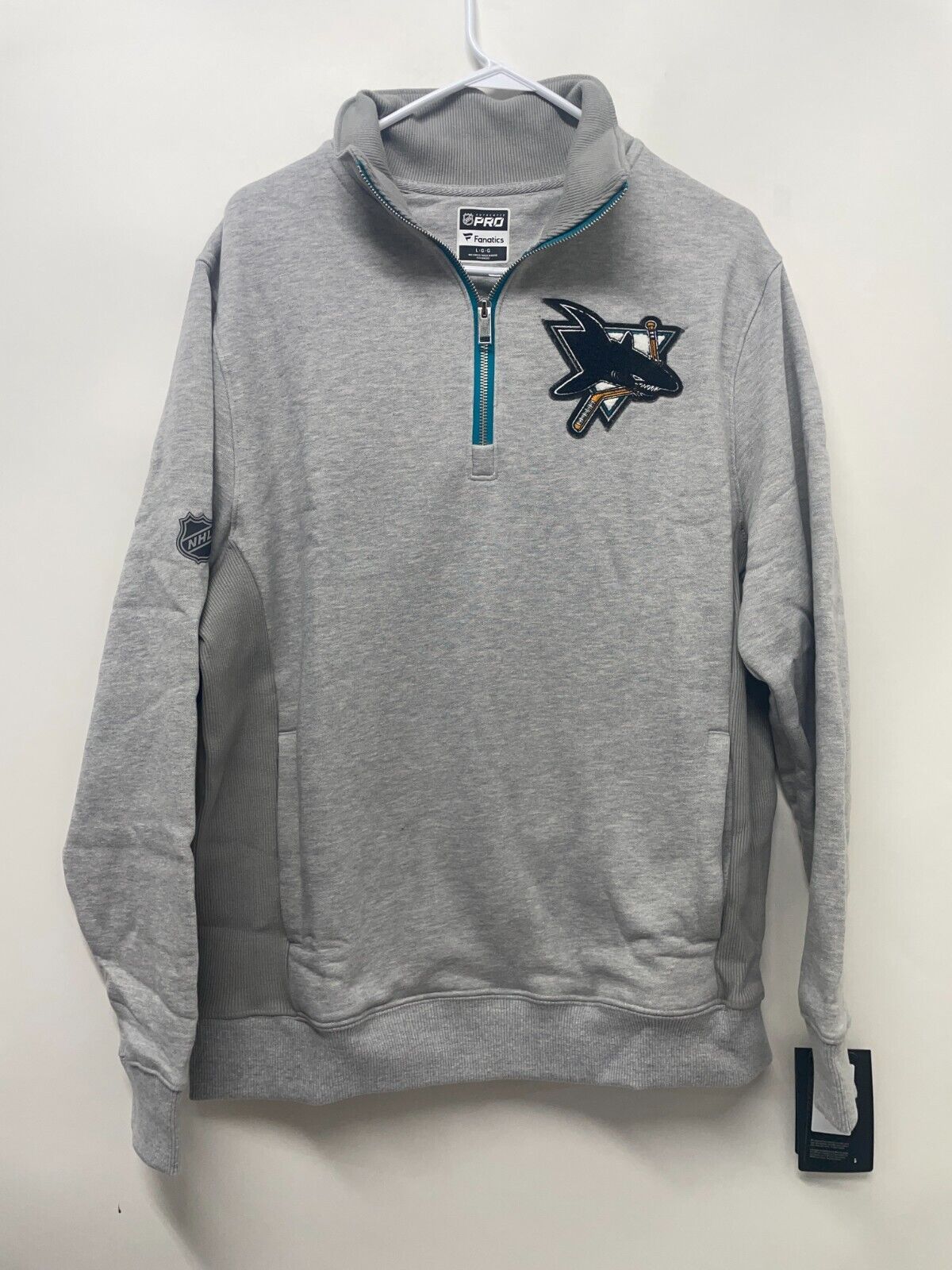 Fanatics Mens L San Jose Sharks Archival Throwback Fleece 1/4 Zip Pullover Gray