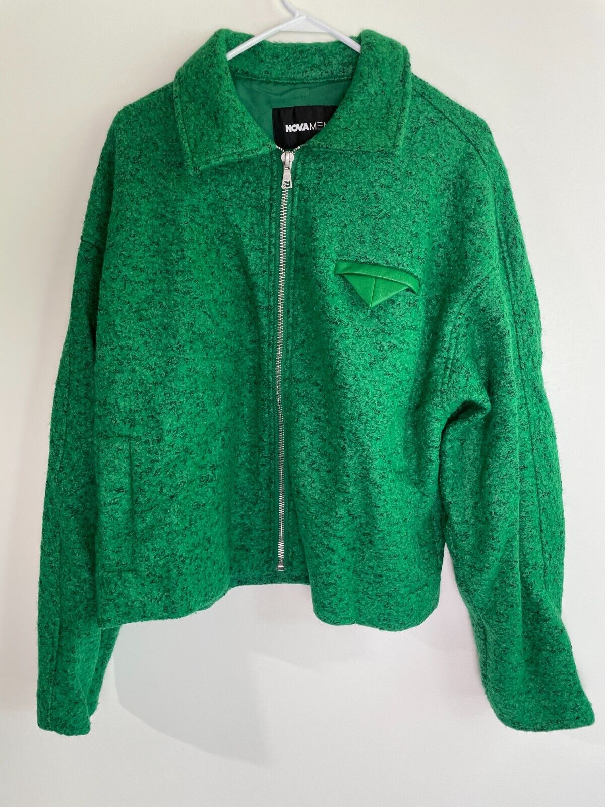 Fashion Nova Men's L Hallron Textured Cropped Zip Up Jacket Green ZDF01C410020