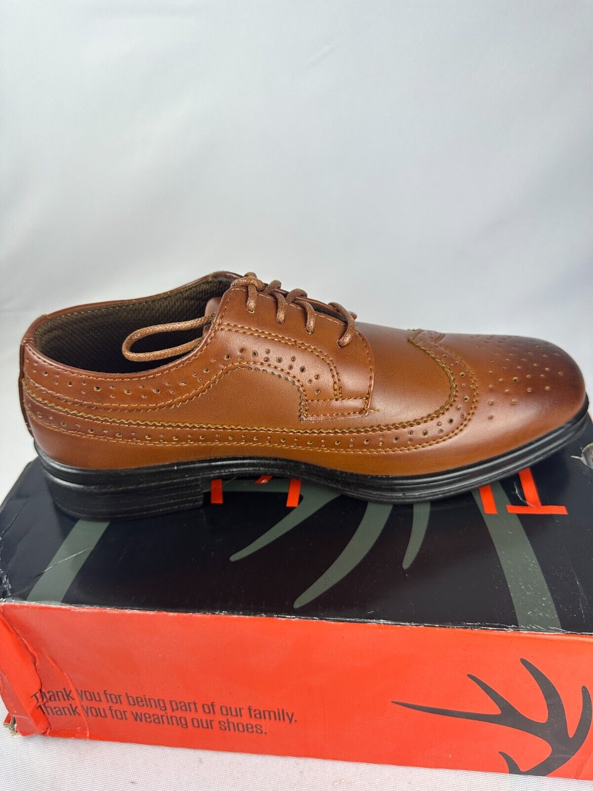 Deer Stags Mens 4 Ace Luggage HTEC Wingtip Oxford Faux Leather Dress Shoes
