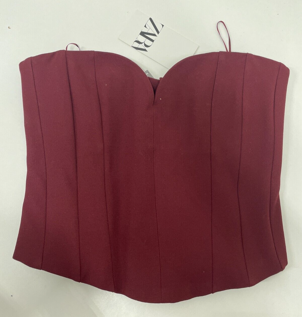 Zara Women's S Sweetheart Neck Bustier Top Wine Strapless Back Zip 2439/707 NWT